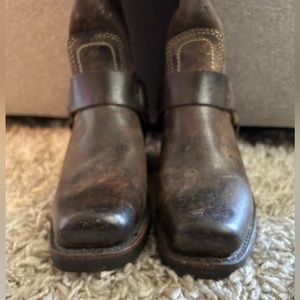 Frye Harness Boots Brown Leather Textured Square Toe Cowboy Western Size 5.5